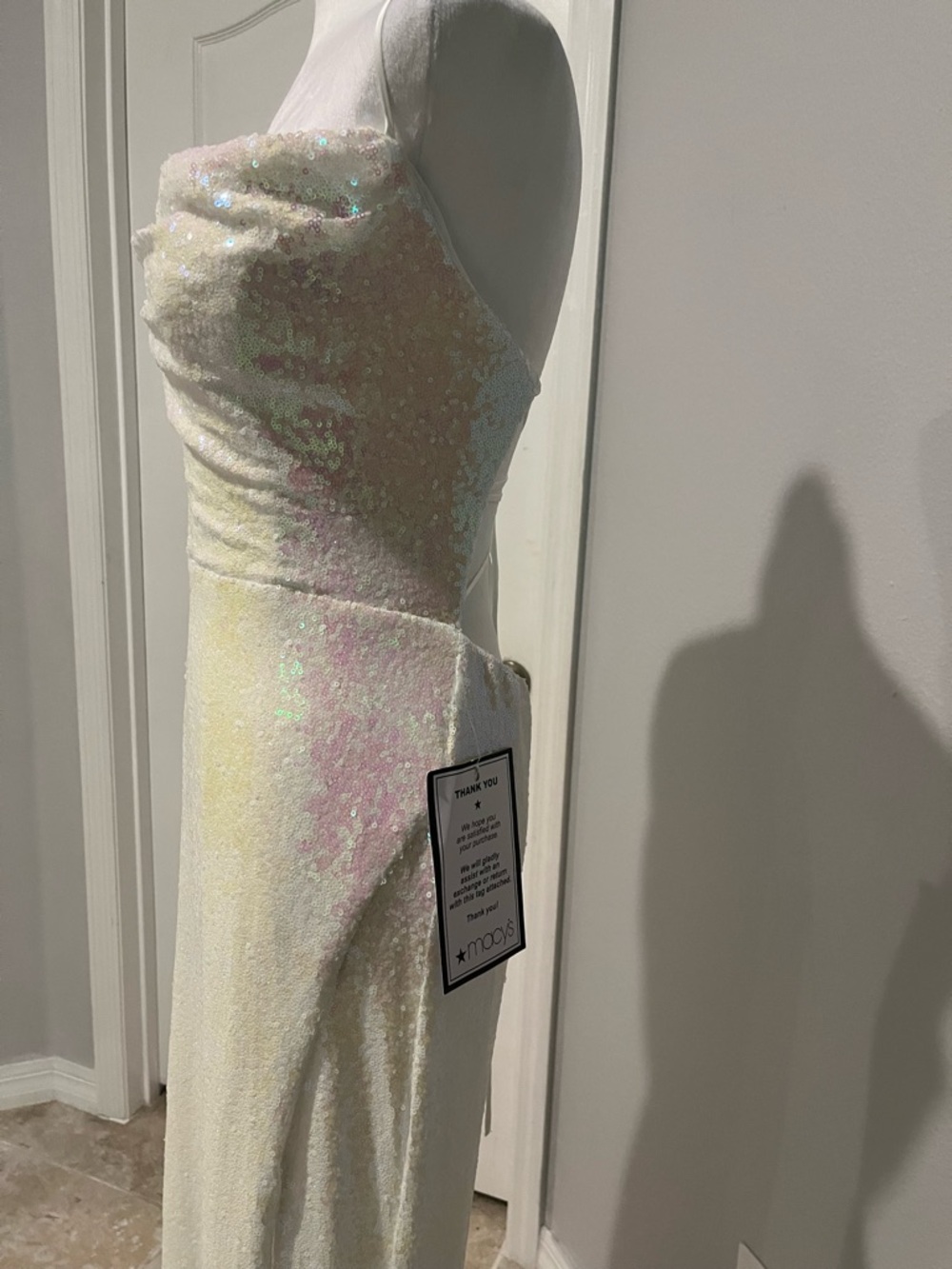 B. Darlin Iridescent Pink-White Sequin Spaghetti Strap Evening Dress Sz 15/16 - Picture 8 of 8